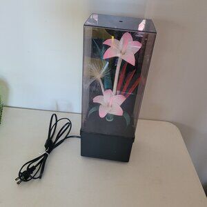 Vintage 1980's FIBER OPTIC Flower Light w/ Wind Up Music Box WORKS